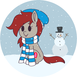 Size: 1089x1086 | Tagged: safe, artist:angie imagines, oc, oc only, oc:ponepony, earth pony, pony, :p, beanie, chibi, clothes, commission, doodle, earth pony oc, hat, scarf, snow, snowfall, snowman, socks, solo, tongue out, winter, winter outfit