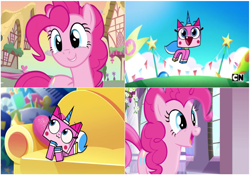 Size: 1889x1321 | Tagged: safe, screencap, pinkie pie, earth pony, pony, g4, crossover, lego, the lego movie, unikitty, unikitty!