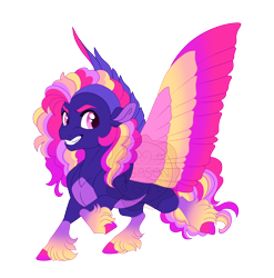 Size: 4264x4315 | Tagged: safe, artist:gigason, oc, oc only, oc:vibrant wind, pegasus, pony, g4, absurd resolution, adoptable, blank flank, clothes, colored, colored belly, colored hooves, colored pinnae, colored wings, colored wingtips, colorful, curly mane, curly tail, cute, cute little fangs, ear fluff, eyestrain warning, fangs, fetlock tuft, flat colors, gradient fetlocks, gradient hooves, gradient legs, gradient mane, gradient tail, gradient wings, grid adoptable, hooves, looking back, low ears, multicolored mane, multicolored tail, multicolored wings, nonbinary, nonbinary oc, obtrusive watermark, offspring, pale belly, parent:commander hurricane, parent:pinkie pie, pegasus oc, pink eyes, pink hooves, pink mane, pink tail, pink wings, pink wingtips, purple coat, raised hoof, saturated, simple background, smiling, socks, solo, spread wings, standing, standing on two hooves, tail, three quarter view, transparent background, undercut, watermark, wings