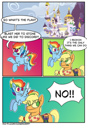 Size: 1640x2360 | Tagged: safe, artist:c0smicriff, applejack, rainbow dash, earth pony, pegasus, pony, comic:a screwy reunion, g4, canterlot castle, comic, female, mare