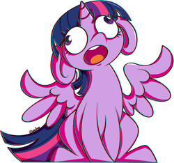 Size: 1497x1402 | Tagged: safe, artist:ekveviron, twilight sparkle, alicorn, pony, g4, chromatic aberration, cute, derp, female, floppy ears, majestic as fuck, mare, open mouth, silly, silly pony, simple background, sitting, solo, spread wings, transparent background, twiabetes, twilight sparkle (alicorn), wings