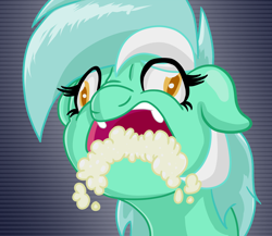 Size: 2626x2283 | Tagged: safe, artist:witchtaunter, lyra heartstrings, alicorn, pony, g4, abstract background, bust, colored pupils, derp, female, floppy ears, foaming at the mouth, icon, l.u.l.s., mare, nose wrinkle, open mouth, portrait, rabies, solo