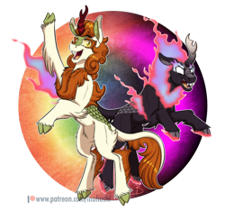 Size: 1314x1230 | Tagged: safe, artist:inuhoshi-to-darkpen, autumn blaze, kirin, nirik, g4, my little pony: friendship is magic, sounds of silence, blank eyes, cloven hooves, fangs, female, mane of fire, open mouth, rearing, simple background, transparent background