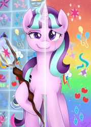 Size: 3078x4298 | Tagged: safe, artist:scarlet-spectrum, starlight glimmer, pony, unicorn, two sided posters, g4, my little pony: friendship is magic, the cutie map, applejack's cutie mark, crying, cutie mark, cutie mark vault, female, fluttershy's cutie mark, horn, mare, pinkie pie's cutie mark, rainbow dash's cutie mark, rarity's cutie mark, redemption, reformed, s5 starlight, sad, sadlight glimmer, smug, smuglight glimmer, solo, staff, staff of sameness, twilight sparkle's cutie mark, two sides