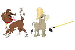 Size: 3000x2000 | Tagged: safe, artist:allthevectors, artist:moongazeponies, edit, cranky doodle donkey, winona, dog, donkey, g4, gardening, pet, pun, tool, visual pun