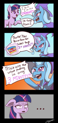 Size: 3334x7000 | Tagged: safe, artist:sigilponies, trixie, twilight sparkle, pony, unicorn, g4, ..., armpits, comic, duo, fangs, female, floppy ears, horn, levitation, magic, mare, play doh, shrunken pupils, telekinesis, this will end in hospitalization