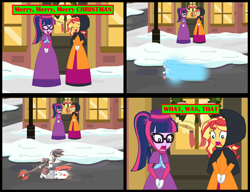 Size: 11000x8454 | Tagged: safe, artist:cartoonmasterv3, sci-twi, sunset shimmer, twilight sparkle, human, equestria girls, g4, advent calendar, caroling, christmas, christmas 2024, clothes, comic, crossover, dress, gown, holiday, long dress, long skirt, outdoors, shadow the hedgehog, skirt, sonic the hedgehog, sonic the hedgehog (series), victorian, victorian dress