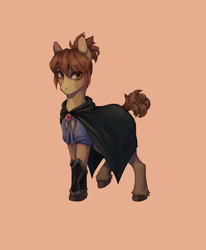 Size: 1400x1700 | Tagged: safe, artist:deikkura, earth pony, pony, cloak, clothes, dota 2, female, marci, ponified, simple background, solo, unshorn fetlocks