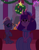 Size: 1550x2000 | Tagged: safe, artist:lnx1ynight16, ocellus, oc, oc:lnx1y, changedling, changeling, original species, g4, bow, choker, christmas, christmas lights, clothes, distracted, dress, elf ears, fire, fireplace, freckles, headband, hearth's warming, holiday, indoors, land overlander, lights, looking at someone, looking up, lounge, overlander, party, school of friendship, smiling