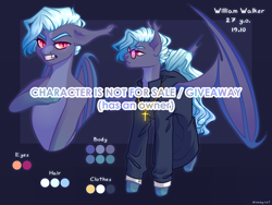 Size: 4502x3392 | Tagged: safe, artist:dreamyrat, oc, oc only, bat pony, pony, undead, vampire, bat pony oc, bat wings, blue mane, clothes, commission, cross, ear fluff, floppy ears, glasses, gradient background, high res, looking at you, male, pink eyes, priest, reference, reference sheet, solo, stallion, wings