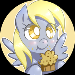 Size: 2000x1999 | Tagged: safe, artist:inumocchi, derpy hooves, pegasus, pony, g4, cute, derpabetes, female, food, mare, muffin, solo