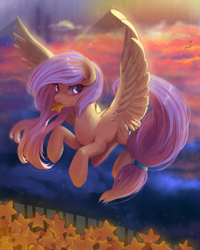 Size: 2000x2500 | Tagged: safe, artist:santagiera, oc, oc only, oc:stardust, pegasus, pony, female, flying, mare, mouth hold, not fluttershy, solo, stars, tangible heavenly object