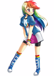 Size: 2059x2912 | Tagged: safe, artist:love2eategg, rainbow dash, human, equestria girls, g4, 2017, clothes, female, human coloration, humanized, long hair, simple background, skirt, smiling, solo, white background