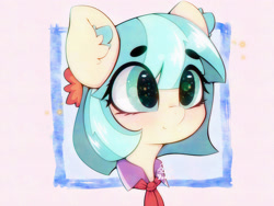 Size: 4000x3000 | Tagged: safe, artist:zokkili, coco pommel, earth pony, pony, g4, bust, clothes, cocobetes, colored ear fluff, cute, ear fluff, eye clipping through hair, eyebrows, eyebrows visible through hair, female, flower, flower in hair, mare, passepartout, portrait, scarf, smiling, solo