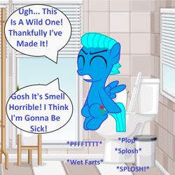 Size: 1580x1580 | Tagged: safe, artist:memeartboi, pegasus, pony, g4, bathroom, but why, colt, eyes closed, foal, gritted teeth, grunt, grunting, gumball watterson, imminent flush, implied diarrhea, implied farting, implied pooping, implied wetting, indoors, male, onomatopoeia, pain, pegasus wings, ponified, pushing, sick, sitting, sitting on toilet, solo, sound effects, speech bubble, spread wings, struggle, struggling, suffering, teeth, text, the amazing world of gumball, toilet, toilet humor, toilet paper, trash can, ugh, uncomfortable, wings