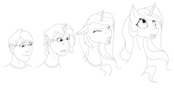 Size: 3508x1762 | Tagged: safe, artist:settop, princess celestia, human, pony, g4, bust, high res, horn, human to pony, neck, portrait, simple background, sketch, transformation, transformation sequence