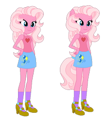 Size: 534x585 | Tagged: safe, artist:selenaede, artist:user15432, pinkie pie, pinkie pie (g3), human, equestria girls, g3, g3.5, g4, base used, clothes, cutie mark on clothes, equestria girls style, equestria girls-ified, g3 to equestria girls, g3 to g4, g3.5 to g4, generation leap, hand on hip, high heels, ponied up, shoes, simple background, smiling, transparent background