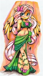 Size: 1314x2337 | Tagged: safe, artist:shadowhawx, fluttershy, pegasus, anthro, g4, adonis belt, adorasexy, belly, belly button, blushing, clothes, commando, cute, dress, female, floppy ears, gala dress, looking at you, midriff, sexy, shyabetes, smiling, solo, traditional art