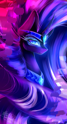 Size: 1769x3257 | Tagged: safe, artist:hjartpieces, artist:purediamond360, nightmare rarity, pony, unicorn, g4, bust, collar, color porn, diadem, female, horn, jewelry, looking at you, mare, necklace, portrait, regalia, solo