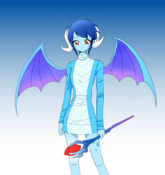 Size: 1280x1354 | Tagged: artist needed, source needed, safe, princess ember, human, g4, bloodstone scepter, clothes, female, horn, horned humanization, humanized, solo, solo female, sweater dress, winged humanization, wings