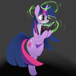 Size: 2000x2000 | Tagged: safe, artist:posionjoke, twilight sparkle, pony, unicorn, g4, bipedal, book, female, hoof hold, horn, magic, mare, reading, standing, unicorn twilight