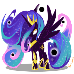 Size: 1500x1500 | Tagged: safe, artist:f1nel1ne, nightmare star, princess celestia, alicorn, pony, g4, black hole, black hole sun, female, fusion, glowing, glowing eyes, mare, solo