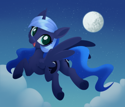 Size: 2936x2516 | Tagged: safe, artist:dusthiel, princess luna, alicorn, pony, g4, butt, cloud, crown, female, full moon, horn, jewelry, mare, moon, night, night sky, open mouth, outdoors, plot, regalia, sky, solo, spread wings, stars, underhoof, wings