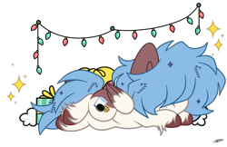 Size: 1600x1037 | Tagged: safe, artist:princessmoonsilver, oc, oc:carmello, pegasus, pony, christmas, christmas lights, hair over eyes, holiday, lying down, male, prone, simple background, sleeping, solo, stallion, transparent background