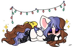 Size: 1600x1037 | Tagged: safe, artist:princessmoonsilver, oc, oc:ari skye, pegasus, pony, christmas, christmas lights, clothes, female, hair over eyes, holiday, leg warmers, lying down, mare, prone, simple background, sleeping, solo, transparent background