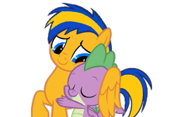 Size: 1095x730 | Tagged: safe, artist:mlpfan3991, spike, oc, oc:flare spark, dragon, pegasus, pony, g4, female, male, simple background, transparent background