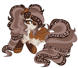 Size: 1129x983 | Tagged: safe, artist:kazmuun, oc, oc only, oc:coco dough, earth pony, pony, bangs, blaze (coat marking), blush lines, blushing, brown eyes, brown hooves, chest fluff, chibi, coat markings, colored, colored eartips, colored hooves, colored lineart, colored pupils, commission, countershading, curly mane, curly tail, donut, ear markings, eyebrows, eyebrows visible through hair, eyelashes, facial markings, female, female oc, flat colors, food, food in hair, food in mane, gray coat, heart, heart eyes, hock fluff, hooves, leg markings, leg stripes, long eyelashes, long mane, long tail, looking back, lying down, mare, mare oc, pigtails, profile, signature, simple background, smiling, socks (coat markings), solo, sprinkles in hair, sprinkles in mane, sprinkles in tail, striped mane, striped tail, stripes, tail, tan coat, three toned mane, three toned tail, tied mane, transparent background, turned head, twintails, white pupils, wingding eyes