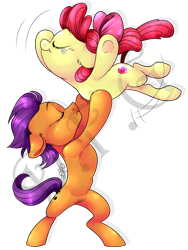 Size: 1200x1600 | Tagged: safe, artist:dragonfoxgirl, apple bloom, tender taps, earth pony, pony, g4, my little pony: friendship is magic, on your marks, adorabloom, colt, cute, cutie mark, dancing, female, filly, foal, male, ship:tenderbloom, shipping, simple background, straight, sweet dreams fuel, the cmc's cutie marks, transparent background, watermark