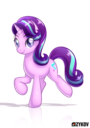 Size: 2441x3453 | Tagged: safe, artist:ikuvaito, starlight glimmer, pony, unicorn, g4, cute, female, glimmerbetes, horn, looking at you, mare, raised hoof, raised leg, simple background, smiling, solo, white background