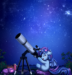 Size: 3877x4002 | Tagged: safe, artist:pridark, oc, oc only, bat pony, pony, bat pony oc, night, solo, telescope