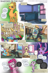 Size: 1280x1938 | Tagged: safe, artist:thebadfaerie, applejack, pinkie pie, spike, twilight sparkle, changeling, dragon, earth pony, comic:shadows of the past, g4, comic, crying, female, male, mare, stallion