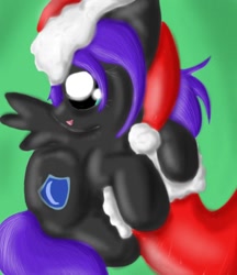 Size: 900x1042 | Tagged: safe, artist:alexlayer, artist:spectralpony, artist:yokoulythryian, oc, oc:nyx, alicorn, pony, alicorn oc, christmas, christmas stocking, contest entry, cutie mark, female, female oc, filly, filly oc, foal, gradient background, green background, hat, hidden horn, holiday, horn, normal eyes, santa hat, solo, spread wings, wings