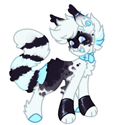 Size: 1000x1046 | Tagged: safe, artist:kazmuun, oc, oc only, oc:hayden, earth pony, hybrid, pony, raccoon, raccoon pony, tanooki, blue eyes, blue hooves, blue tongue, blush lines, blushing, butt fluff, cheek fluff, chest fluff, chibi, clothes, coat markings, collar, colored hooves, colored tongue, commission, ear piercing, ear tufts, earring, earth pony oc, eyebrow slit, eyebrows, facial markings, fluffy tail, gauges, hooves, hybrid oc, industrial piercing, jewelry, leg fluff, leg markings, lip piercing, looking away, male, male oc, mask (coat marking), nose piercing, open mouth, open smile, paws, piercing, raccoon tail, septum piercing, smiling, socks, solo, stallion, stallion oc, striped tail, tail, tanuki pony, thin, three toned tail, toeless legwear, toeless socks, turned head, two toned hair, two toned mane, white coat, white fur, white hair, white mane, white pupils