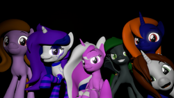 Size: 1251x706 | Tagged: safe, anonymous artist, oc, oc only, oc:cherry blossom, oc:heart taker, oc:mill, oc:starry, oc:stone, bat pony, pony, 3d, bat pony oc, clothes, female, group photo, happy, looking at you, male, mare, socks, source filmmaker, straight