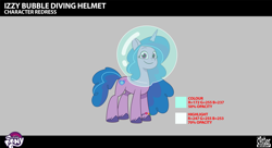 Size: 2873x1565 | Tagged: safe, lil critter workshop, izzy moonbow, pony, unicorn, enchantment under the sea, g5, my little pony: tell your tale, official, spoiler:g5, spoiler:my little pony: tell your tale, spoiler:tyts02e28, .psd available, behind the scenes, bracelet, bubble, concept art, female, horn, jewelry, mare, my little pony logo, smiling, solo, unshorn fetlocks