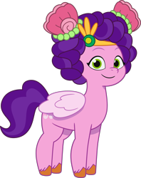 Size: 2806x3546 | Tagged: safe, pipp petals, pegasus, pony, enchantment under the sea, g5, my little pony: tell your tale, official, spoiler:g5, spoiler:my little pony: tell your tale, spoiler:tyts02e28, .ai available, .svg available, alternate hairstyle, diadem, female, folded wings, jewelry, mare, regalia, simple background, smiling, solo, svg, transparent background, unshorn fetlocks, vector, wings