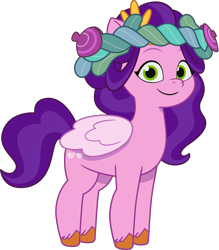 Size: 2811x3210 | Tagged: safe, pipp petals, pegasus, pony, enchantment under the sea, g5, my little pony: tell your tale, official, spoiler:g5, spoiler:my little pony: tell your tale, spoiler:tyts02e28, .ai available, .svg available, alternate hairstyle, diadem, female, folded wings, jewelry, mare, regalia, simple background, smiling, solo, svg, transparent background, unshorn fetlocks, vector, wings