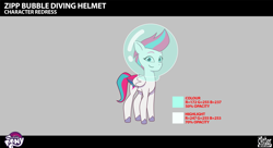 Size: 2873x1565 | Tagged: safe, lil critter workshop, zipp storm, pegasus, pony, enchantment under the sea, g5, my little pony: tell your tale, official, spoiler:g5, spoiler:my little pony: tell your tale, spoiler:tyts02e28, .psd available, behind the scenes, bubble, colored wings, concave belly, concept art, female, folded wings, mare, multicolored wings, my little pony logo, slender, smiling, solo, thin, unshorn fetlocks, wings