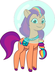 Size: 2856x3765 | Tagged: safe, sunny starscout, earth pony, pony, enchantment under the sea, g5, my little pony: tell your tale, official, spoiler:g5, spoiler:my little pony: tell your tale, spoiler:tyts02e28, .ai available, .svg available, bag, bubble, female, mane stripe sunny, mare, saddle bag, simple background, slender, smiling, solo, sunny's bag, svg, thin, transparent background, unshorn fetlocks, vector