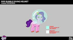 Size: 2873x1565 | Tagged: safe, lil critter workshop, pipp petals, pegasus, pony, enchantment under the sea, g5, my little pony: tell your tale, official, spoiler:g5, spoiler:my little pony: tell your tale, spoiler:tyts02e28, .psd available, behind the scenes, bubble, concept art, diadem, female, folded wings, jewelry, mare, my little pony logo, regalia, smiling, solo, unshorn fetlocks, wings