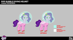 Size: 2873x1565 | Tagged: safe, lil critter workshop, pipp petals, pegasus, pony, enchantment under the sea, g5, my little pony: tell your tale, official, spoiler:g5, spoiler:my little pony: tell your tale, spoiler:tyts02e28, .psd available, behind the scenes, bubble, concept art, diadem, female, folded wings, jewelry, mare, my little pony logo, regalia, smiling, solo, unshorn fetlocks, wings