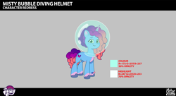 Size: 2873x1565 | Tagged: safe, lil critter workshop, misty brightdawn, pony, unicorn, enchantment under the sea, g5, my little pony: tell your tale, official, spoiler:g5, spoiler:my little pony: tell your tale, spoiler:tyts02e28, .psd available, behind the scenes, bracelet, bubble, concept art, female, friendship bracelet, horn, jewelry, mare, misty brightdawn's cutie mark, my little pony logo, pipp petals' cutie mark, rebirth misty, smiling, solo, unshorn fetlocks, zipp storm's cutie mark