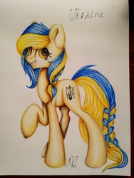 Size: 1200x1600 | Tagged: safe, artist:maritimelightningp, oc, oc:ukraine, pony, nation ponies, solo, traditional art, ukraine