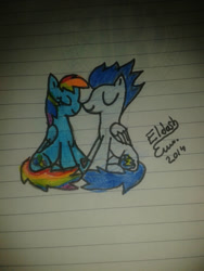 Size: 750x1000 | Tagged: safe, artist:rainblaze-art, rainbow dash, soarin', pegasus, pony, g4, duo, duo male and female, female, male, mare, ship:soarindash, shipping, stallion, straight, traditional art