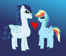 Size: 750x641 | Tagged: safe, artist:peppermintswirl2525, rainbow dash, soarin', pegasus, pony, g4, duo, duo male and female, female, gradient background, male, mare, ship:soarindash, shipping, stallion, straight