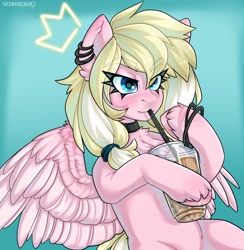 Size: 1480x1517 | Tagged: safe, artist:skobkazavr, oc, oc only, pegasus, pony, bubble tea, drink, solo